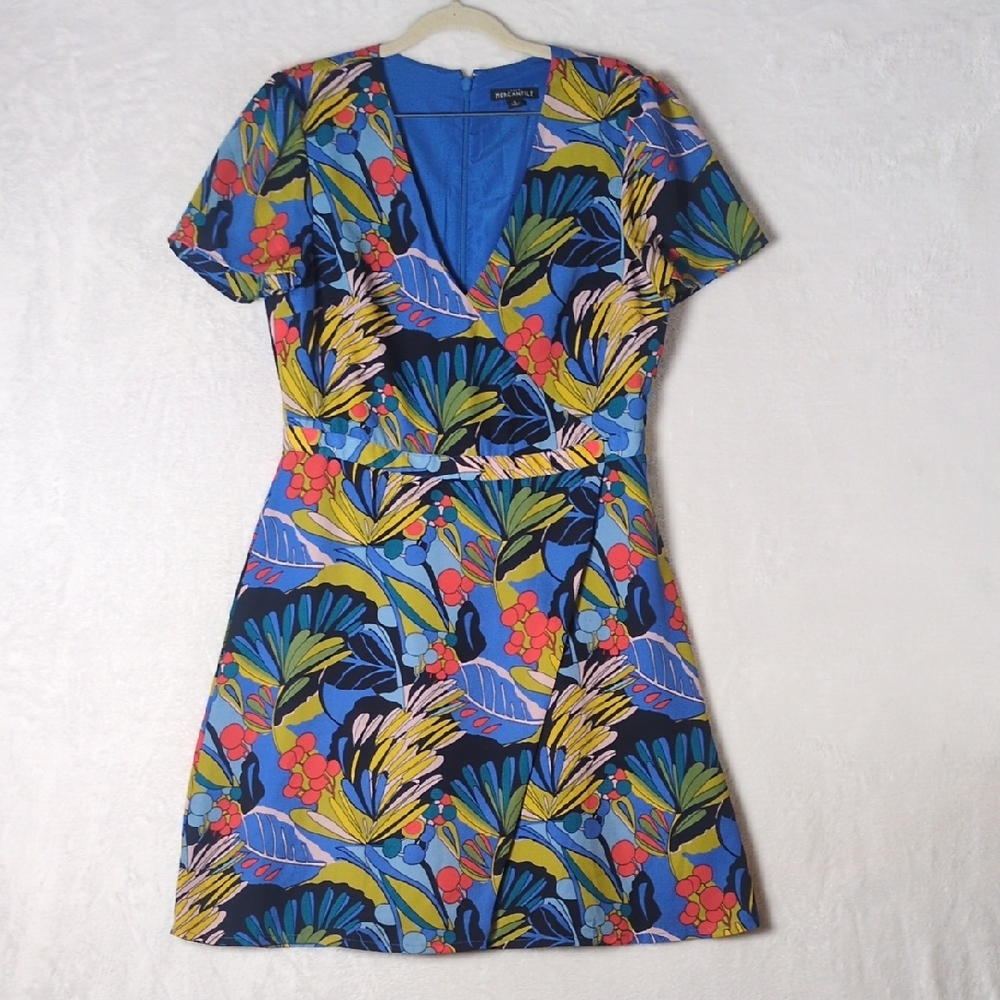 J. Crew Mercantile Blue Colorful Botanical Knee Length Dress Size 8
